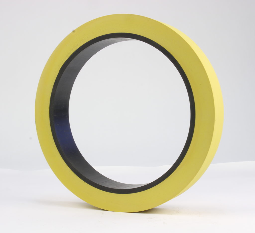 Rotary metal slitter knives close-up