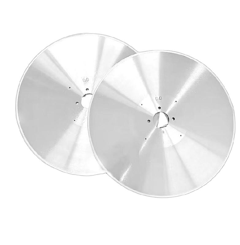 Two tissue log saw blades rendered showing matched drive pin hole pattern