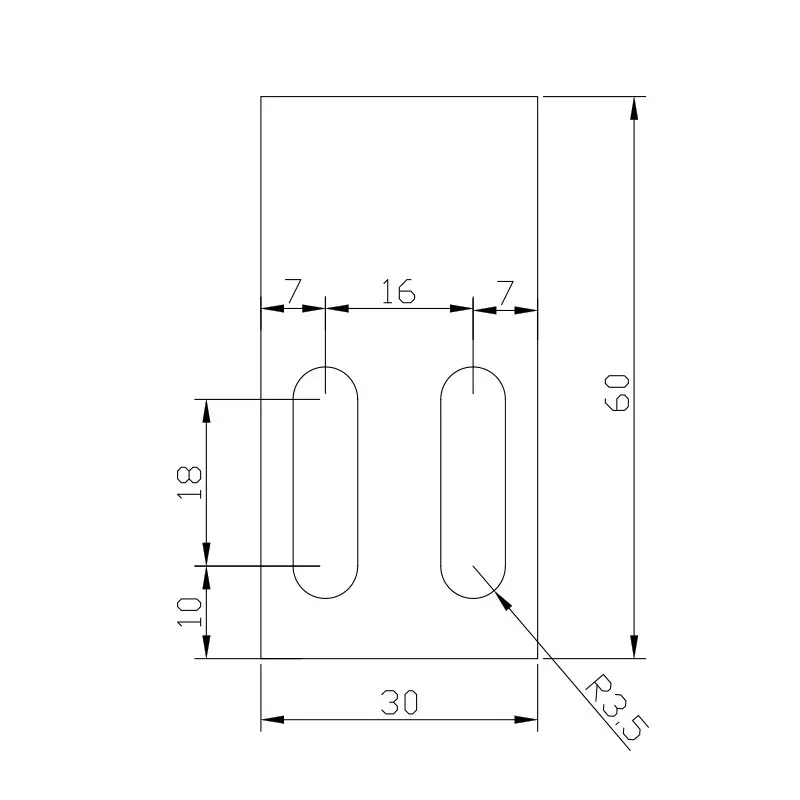 Straight body, twin slot — 60 × 30 mm, R3.5