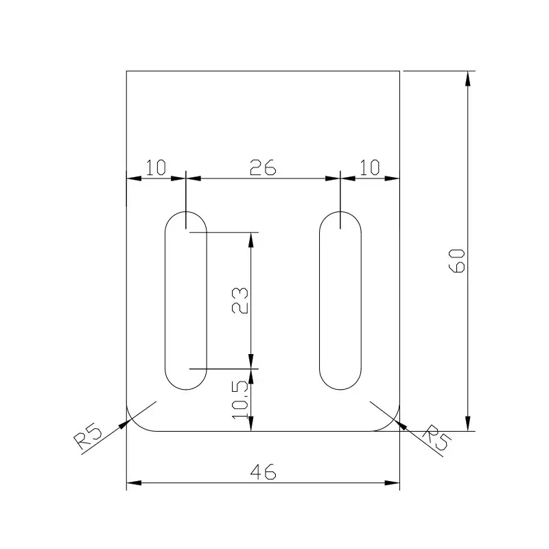 Wide body, radiused heel — 60 × 46 mm, 2 × R5