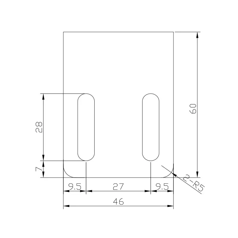 Wide body, offset slots — 60 × 46 mm, 2 × R5
