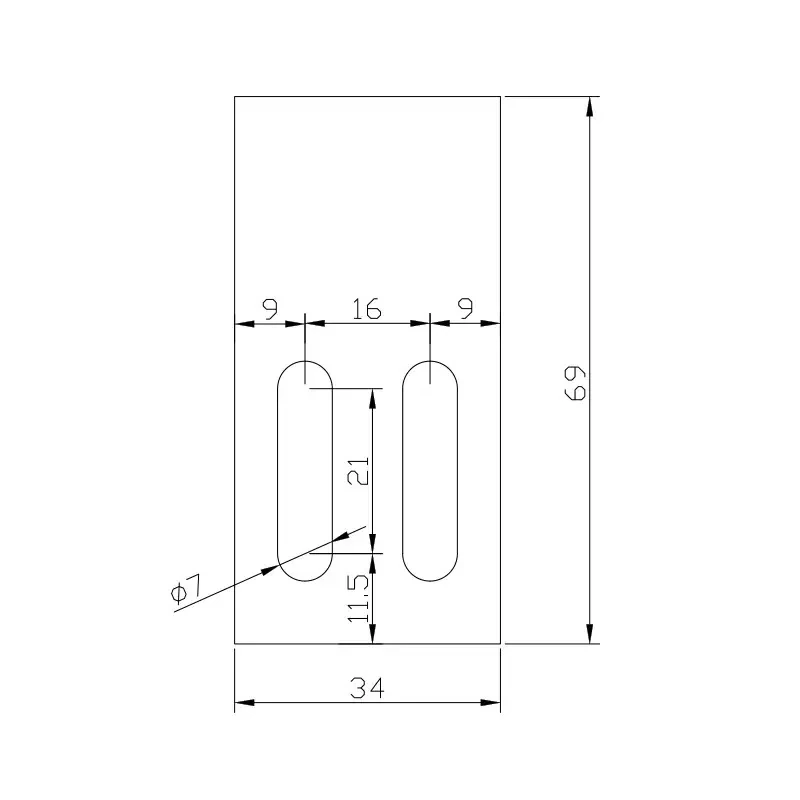 Tall body, twin slot — 69 × 34 mm, Ø7 slots