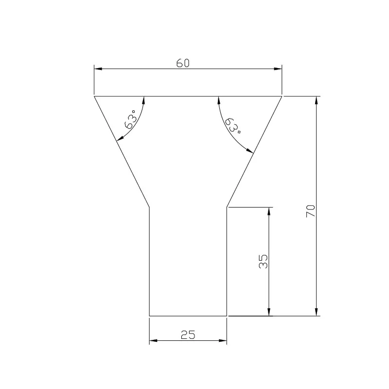 Tapered neck, 63° flanks — 70 mm, 60 → 25 mm