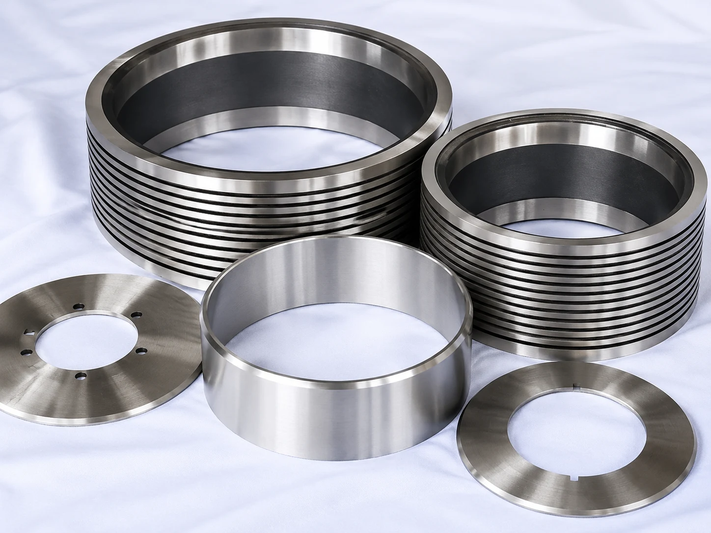Multi-groove bottom knife rings with a smooth spacer ring and flat bottom knives